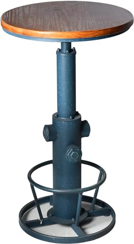 LOKKHAN Industrial Bar Table 38.6"-48.4" Height Adjustable Swivel Round Wood Tabletop 23.7" Dia, Kitchen Dining Office Coffee Bistro Pub Table (Aged Blue)