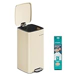 SONGMICS Kitchen Bin, 8-Gallon (30 L) Trash Bin, Stainless Steel Pedal Bin, with Inner Bucket, Soft Close and Stays Open, Sand Beige LTB593A02