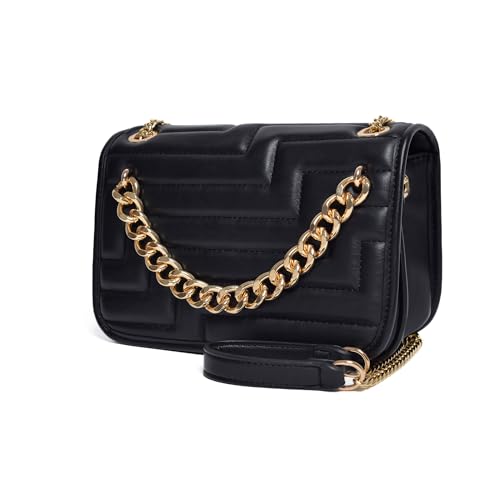 FABULOUS AGE Small Crossbody Bags for Women, Vegan Leather Quilted Cross Body Purse Trendy Designer Shoulder Bag Mini Purses With Chain Straps, Black