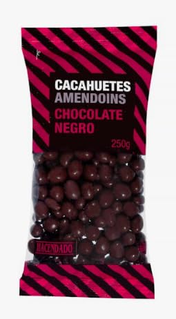 Cacahuètes enrobées de chocolat noir Hacendado format familial 6 paquets de 250g pour gourmands