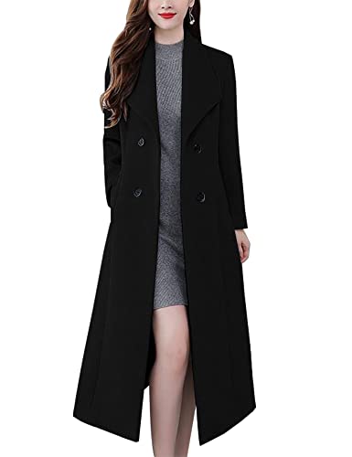 Kinghua Women's Double Breasted Wool Coats Winter Long Wool Pea Coat Overcoat