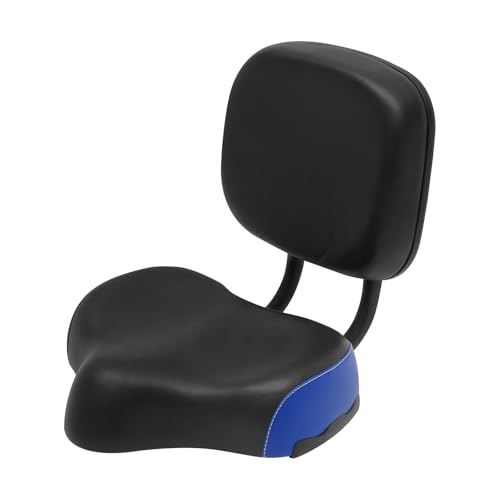 Bicycle Seat w/Backrest, Comfortable Extra Wide Tricycle Saddle Seat, Good Support & Cushioning Effect, Adjustable Backrest Height, for Electric Bikes, Tricycles, Beach & Road Bikes (Black, Blue)