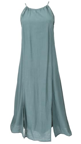 GURU SHOP Natürliches Boho Sommerkleid Alternatives Baumwollkleid - Taubengrau Damen Size:M