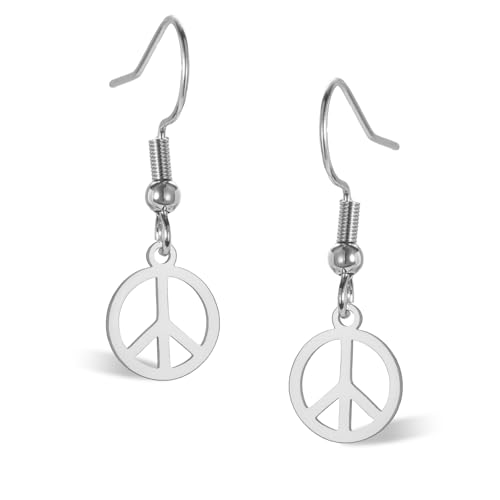 Peace Sign Earrings for Women Stainless Steel Peace Symbol Dangle Earrings 60s 70s Hippie Necklace Earrings Jewelry Set for Women Men (Silver Small Earrings)