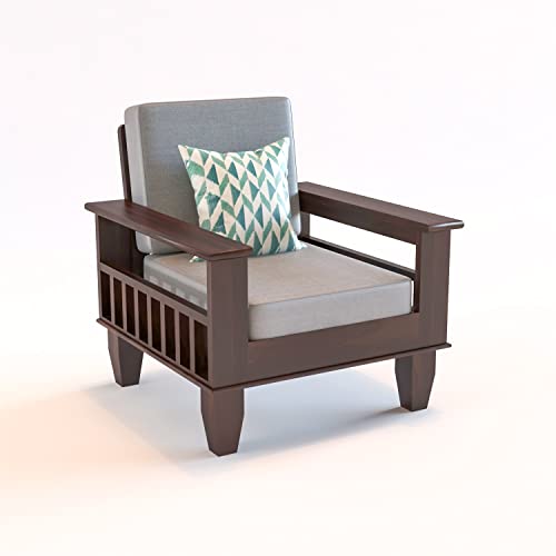 Image of Sheesham Wooden 4 Seater Sofa for Living Room | Rosewood 4 Seater Cushion Sofa with Side Newspaper Holder for Home & Office (-Walnut Finish,2+1+1 Seater)
