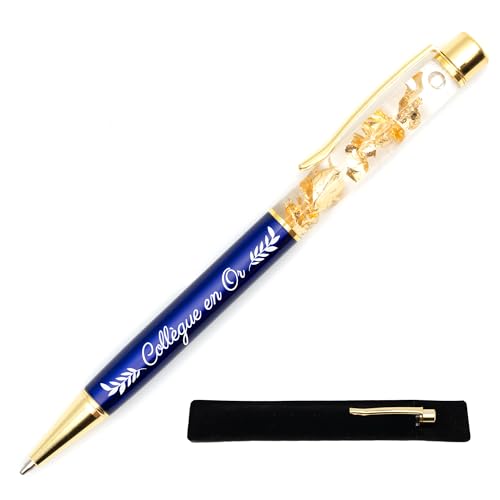 StarMaker Stylo gravé Collègue en Or, Bleu avec étui tissu - Stylo en métal à la feuille d'or - Cadeau personnalisé super collègue original et chic