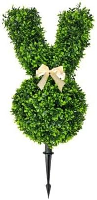 Detachable Artificial Bunny Topiary with Bow, Easter Decorative Faux Greenery Plant for Indoor Outdoor Spring Home Porch Garden Decor, Multiple Sizes (Style A – 27.5 inch)