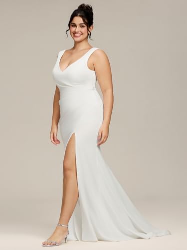 Ever-Pretty Women's Simple Sleeveless V Neck Bodycon Slit Mermaid Wedding Dresses for Bride Plus Size Bridal Gowns4