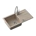 Produktbild VBChome Spülbecken mit Armatur 77 x 44 cm Beige Granit Einzelbecken Einbauspüle Abtroffläche gesprenkelt reversibel Verbundspüle + Siphon Spülmittelspender Armatur