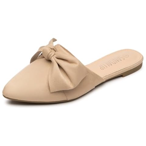 SANDALUP Mules for Woman, Beige Mules, Closed Pointed Toe Backless Loafer Shoes, Cute Bow Women's Mules, Slip On Mules Shoes for Work Business Casual Size 8.5 Cover
