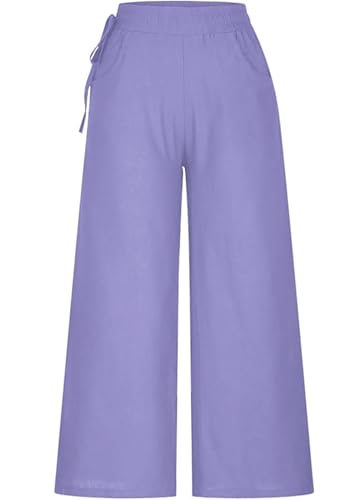 Image of KOTTY Women's Crumble Fabric High Waist Solid Color Drawstring Wide Leg Trousers Loose with Pockets