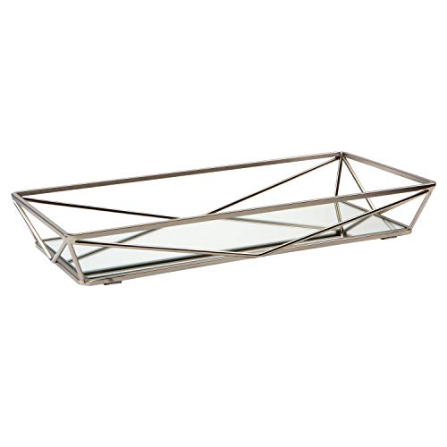 Home Details Geometric Design Vanity Tray | Mirrored | Cosmetic & Jewelry Organizer | Dresser | Desk | Perfume | Decorative | Satin