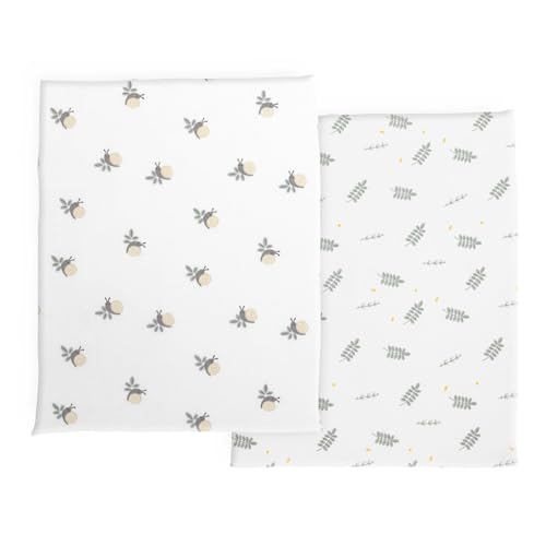 Chicco Bettwäsche-Set aus Bambusfaser, kompatibel mit Next2Me Twins Wiegen, 2 Stück Bettwäsche mit Ecken, Muster mit Blättern und Schnecken