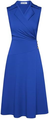 GRACE KARIN 2025 Women's Notch Lapel Ruched Wrap V Neck Business Work Dress Sleeveless A Line Midi Dress