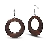 Soul-Cats Runde Holz Ohrringe für Damen im Boho Vintage Stil leichte Ohrhänger in braun
