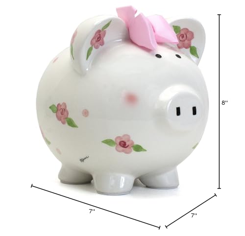 Child to Cherish Ceramic Piggy Bank for Girls, Posies and Polka Dots