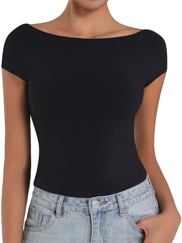 Sunzel Open Back Tops for Women Sexy Going Out Top Double Lined Backless Shirt Y2K Crop Basic Tee Shirts for Casual Workout2