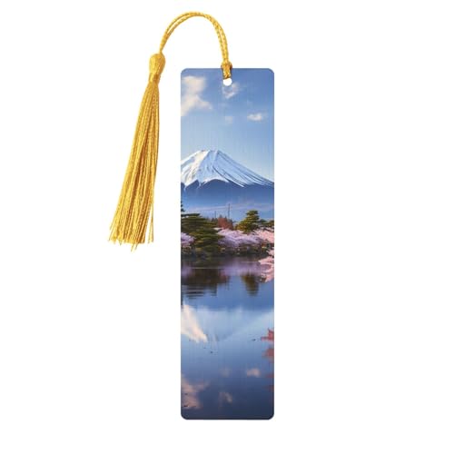 しおり 木製 しおり 穴とタッセル付き 木製タグ 富士山 桜 木 木製 クラフト しおり ヴィンテージ しおり オーナメント 木製ブックマーク 女性用 男性 本好きの方 ギフト ゴールド