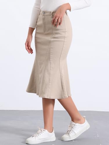 Allegra K Women's Ruffle Denim Skirt Midi Bodycon High Waist Fishtail Jean Skirts3