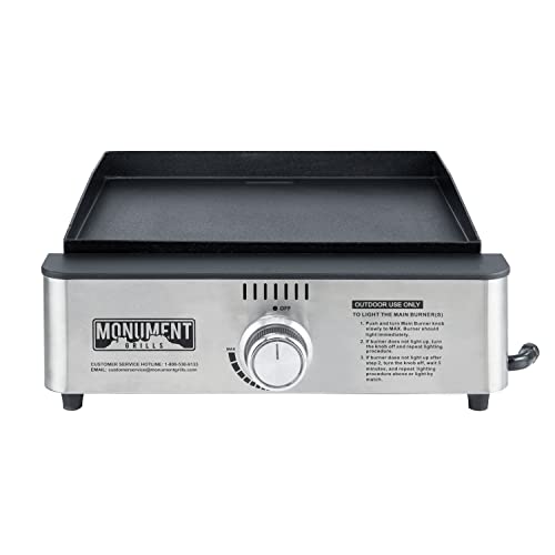 Monument Grills Portable Table Top Griddle Flat Top Propane Gas Grill Griddle 18 Inch Stainless Steel Griddle With Knobs & Ignition For Outdoor Cooking Camping, Black #TOP17