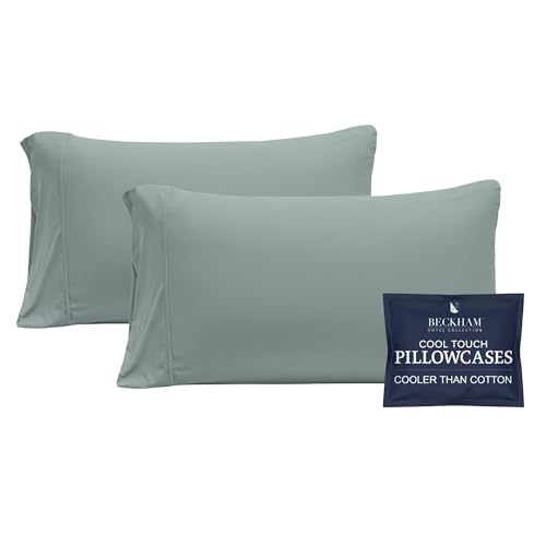 Beckham Hotel Collection Cooling Pillowcases for Hot Sleepers, King Size Set of 2, Cool Bedding, Envelope Closure, Silky Soft, Breathable, Moisture-Wicking, Aqua Gray