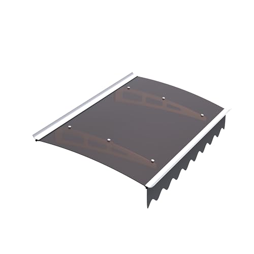47×34 Awning for Door Entrance Solid Polycarbonate Window Door Awnings Exterior with Aluminum Brackets and Valance Entry Door Awning Canopy for for Masonry Concrete Wall Brown