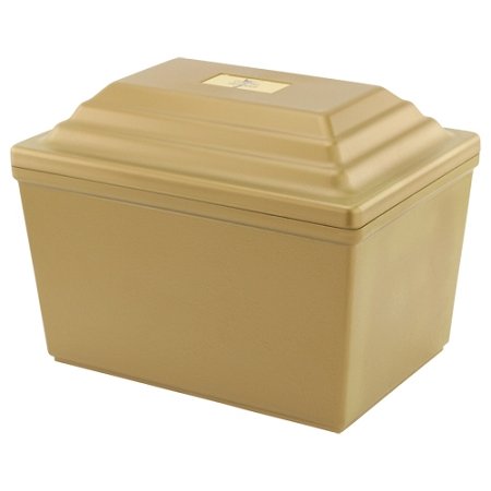 Fortress Urn Vault in Gold, Urn Vault for Ground Burial, Holds One Adult Cremation Urn for Human Ashes, Durable and Secure Cremation Urn Vault for Cemetery Burial