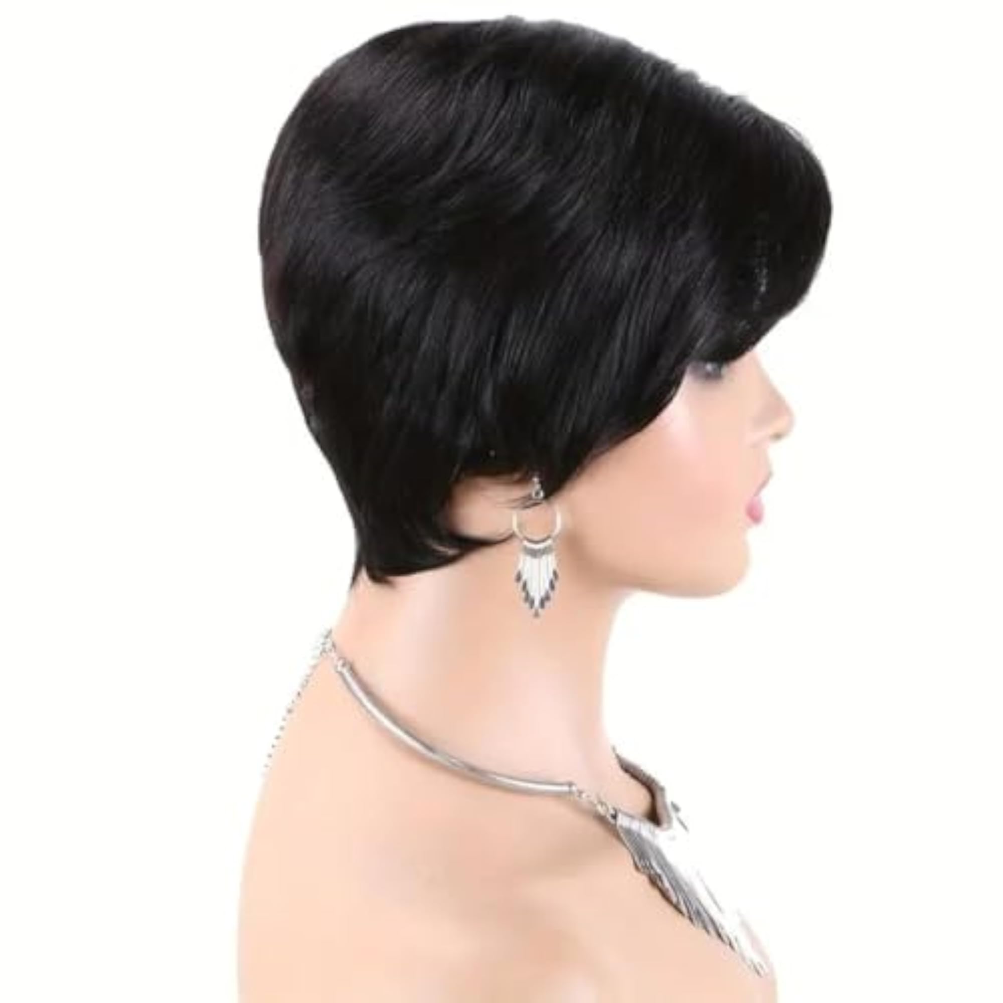Women's Short Pixie Cut Wig with Bangs, Black