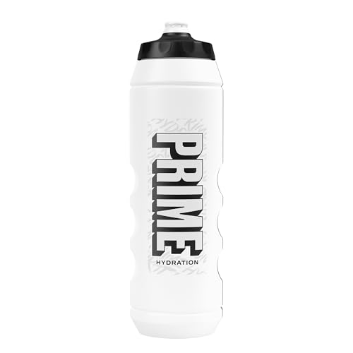 Image of PRIME 32 oz White Graffiti Squeeze Sports Water Bottle, BPA Free, Dishwasher Safe, Easy-Grip Ergonomic Leakproof Design, Fast Hydration for Gym, Cycling, Running