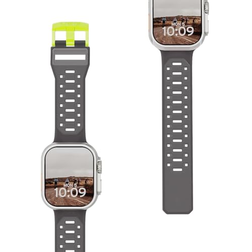 Image of Urban Armor Gear UAG Replacement Watch Strap, Civilian Strap / Watch Band Designed for Apple Watch (49mm / 46mm / 45mm / 44mm) (Series 4-11 / Ultra 3 / Ultra 2 / Ultra /SE / SE2 ) (Watch NOT Included) - Smoke /Active Neon