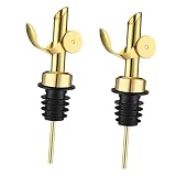 CALLARON Vertedor para Botellas de Vino y Aceite de Oliva de Acero Inoxidable, Antigoteo, 2 Piezas en Color Dorado, Boquillas Multifunción para Cocina y Bar, Dispensador Práctico para