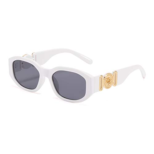 BUTABY Rectangle Sunglasses for Women Retro Driving Glasses 90’s Vintage Fashion Irregular Frame UV400 Protection White