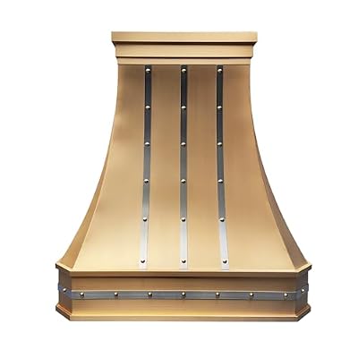 Brass Range Hood Wall Mount 30'' W, 27'' H, 21'' D, CT Copper Tailor Custom Handmade Metal Kitchen Vent Hood, With 4-Speed Exhaust Fan & LED Light,BSRH-3-3MTR