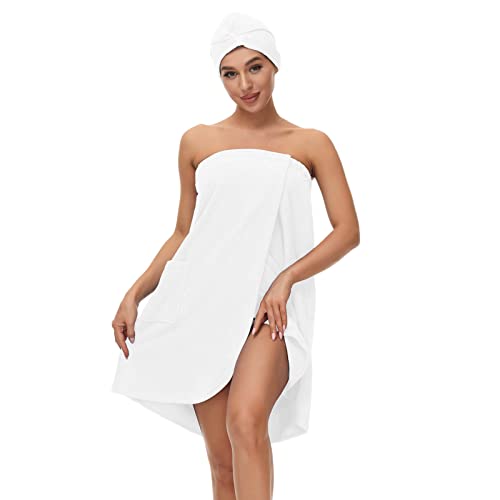 Verve Jelly Women Bath Wrap Spa Towel with Hair Towel Adjustable Closure Shower Robes Spa Bath Wrap Cover Up Towels Set White 3XL - Image 4