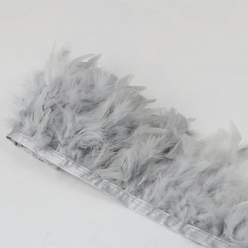 Flecos de plumas de pavo de cuero rosa de 1 metro, cinta de adorno de plumas reales para decoración de lámparas de plumas para fiestas de bodas, gris claro, 10-15 cm