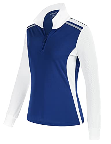 JACK SMITH Women's Jersey Polo Shirts Lightweight Color Block Long Sleeve Shirts Ladies Quick Dry Running Shirts(M, Blue)