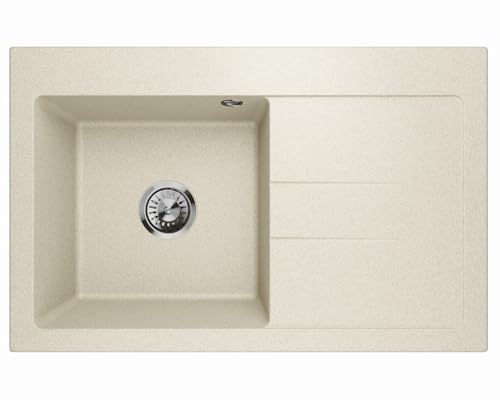 Lavello Lavello in granito color sabbia – profondità lavello 88 x 50 cm – lavello da cucina 1 vasca con scolapiatti, facile da pulire, resistente ai graffi, reversibile, con set di scarico e scarico