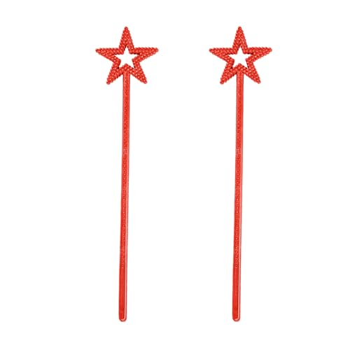 MOFALA 2PCS Star Wand, Children's Creative Handheld Pentagram Plastic Magic Wand, Role-Playing Enlightenment Toys, Educational and Creative Performance Props (Red)