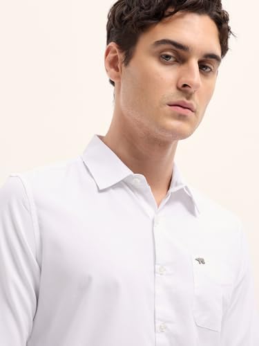 Image of THE BEAR HOUSE Men's Solid Slim Fit Polyester Casual Shirt
