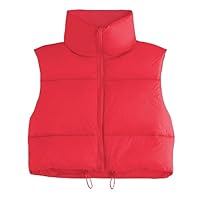 Century Star Red Puffer Vest Women Cropped Puffer Vest Women's Outerwear Vests Puffy Sleeveless 2024 Quilted Vest Top Jacket Coat Fall Winter Gilet Sleeveless Zip Girls Puffer Vest Large