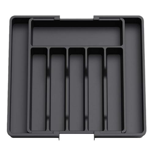 Expandable Black Silverware Utensil/Cutlery Organizer for Kitchen Drawer, Adjustable Flatware Tray, Cooking Utensil Storage
