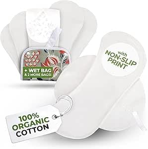 Incontinence Reusable Sanitary Pads, 6-Pack; Maxi; Organic Cotton; Dancing Clouds; White Wings