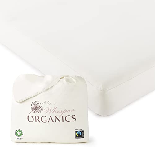 Whisper Organics, 100% Waterproof Mattress Protector - Queen Mattresses Cover - GOTS & Fairtrade-Certified Organic - Breathable - Natural Color, 17" Deep Pocket, 62x82 Inch