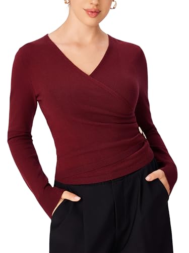 CIDER Wrap Sweaters for Women Trendy Long Sleeve V Neck Cross Front Ruched Knit Cozy Pullover Sweater Tops2