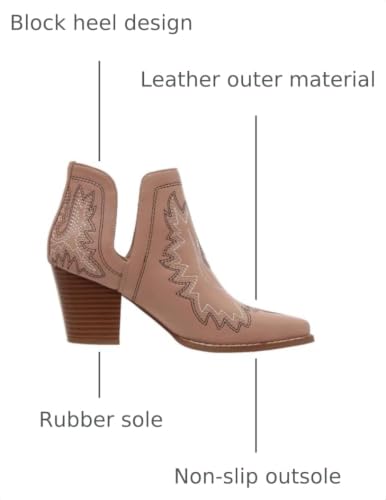 Image of SelRoys Cowboy Boots for Women Cowgirl Ankle Western Embroidered Stitched Pointed Toe Cutout Chunky Heels Short Booties Red Brown Black US5-11