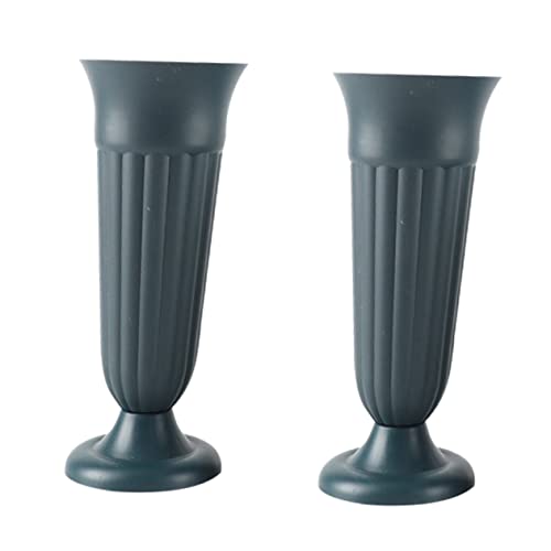 ifundom Lot De 2 Vases en Plastique Coniques Verts pour Cimetière Et Jardin, Pots De Fleurs D’extérieur Robustes, Jardinières Funéraires à Piquer Le Sol, Adaptés Pelouse Et Espaces Commémoratifs