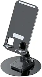 Suporte Ajustável Universal para Celular e Tablet, Base Antiderrapante, Dobrável 360°, Altura Regulável, Alumínio, Prata