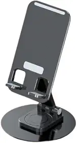 Suporte Ajustável Universal para Celular e Tablet, Base Antiderrapante, Dobrável 360°, Altura Regulável, Alumínio, Prata