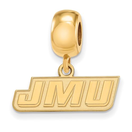 James Madison University JMU Letters Logo Dangle Charm Bead in Gold Plated Sterling Silver