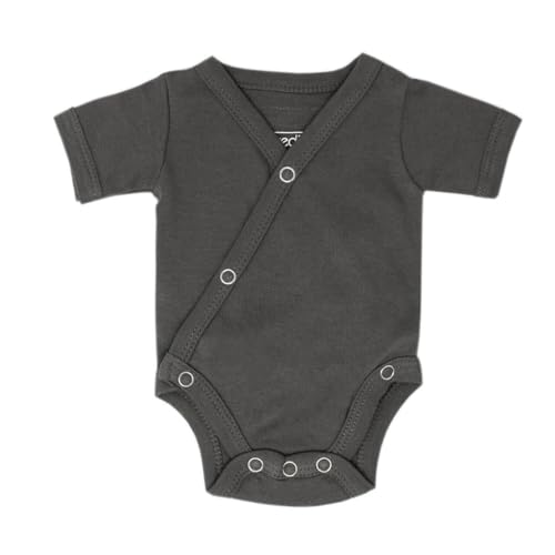 L'ovedbaby Unisex Baby Organic Cotton Short Sleeve Kimono Bodysuit, GOTS Certified, Side-Snap Wrap Onesie for Newborns and Infants, Gray, 0-3 Months